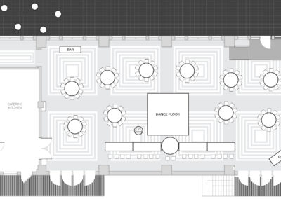 Chicago event floorplan layout for event with head table seating chart